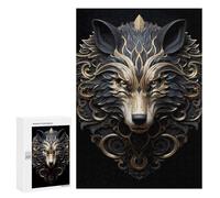 Puzzle Difficile pour Adultes 300 PCS Wolf in Gold and Black Casse-tête pour Adultes, Jeu De Réflexion, Cadeau d'anniversaire, Cadeaux, 300 PCS