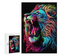 Puzzle difficile pour adultes 300 pièces néon Roaring Lion Art Impression Puzzle Jouet Décoration murale Art Cadeau d'anniversaire 300 pièces