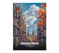 Puzzle Difficile pour Adultes 38x26cm/1000pcs Amsterdam Netherlands Cityscape Art Puzzles pour Adultes - Jeu Manuel - Une Œuvre d'art - Un pour Les Amateurs De Jeux 38x26cm/1000pcs
