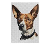 Puzzle Difficile pour Adultes 38x26cm/1000pcs Basenji Dog Portrait with Collar Puzzles pour Adultes, Jouets Anti-Stress, Décoration Intérieure, Cadeau d'anniversaire, Cadeaux, 38x26cm/1000pcs