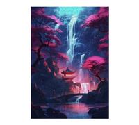 Puzzle Difficile pour Adultes 38x26cm/1000pcs Sakura Waterfall Temple Puzzle pour Adultes, Jeu De Réflexion, Décoration Intérieure, Défi Éducatif 38x26cm/1000pcs