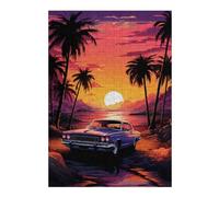 Puzzle Difficile pour Adultes 38x26cm/1000pcs Synthwave Retro Car Sunset Puzzles pour Adultes, Jouets Anti-Stress, Décoration Intérieure, Cadeau d'anniversaire, Cadeaux, 38x26cm/1000pcs