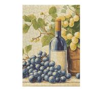 Puzzle Difficile pour Adultes 38x26cm/1000pcs Wine Bottle and Grapes Still Life Puzzles pour Adultes, Jouets Anti-Stress, Décoration Intérieure, Cadeau d'anniversaire, Cadeaux, 38x26cm/1000pcs