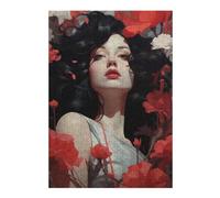 Puzzle Difficile pour Adultes 38x26cm/1000pcs Woman with Dark Hair and Red Flowers Puzzles pour Adultes - Jeux De Détente - Analyse Et Logique - Défi Éducatif 38x26cm/1000pcs
