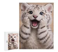 Puzzle Difficile pour Adultes 500 PCS Adorable White Tiger Cub Portrait Puzzles pour Adultes Jeux Amusants Décoration Intérieure Défi Éducatif 500 PCS