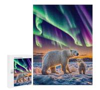 Puzzle Difficile pour Adultes 500 PCS Aurora Over Polar Bears Puzzles pour Adultes - Jeu Familial - pour S'amuser en Famille - Un pour Les Amateurs De Jeux 500 PCS