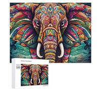 Puzzle Difficile pour Adultes 500 PCS Colorful Elephant Mandala Artwork Puzzles pour Adultes, Jouet, Décoration Murale, Défi Éducatif De Course De Vitesse Manuelle 500 PCS