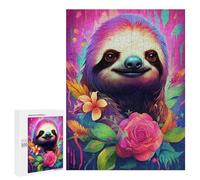 Puzzle Difficile pour Adultes 500 PCS Colorful Sloth with Flowers Puzzles pour Adultes, Jouet, Décoration Murale, Défi Éducatif De Course De Vitesse Manuelle 500 PCS