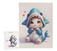 Puzzle Difficile pour Adultes 500 PCS Cute Kitten Shark Costume Casse-tête pour Adultes, Jeu De Réflexion, Cadeau d'anniversaire, Cadeaux, 500 PCS