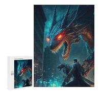 Puzzle Difficile pour Adultes 500 PCS Dragon Confrontation in Cityscape Puzzles pour Adultes, Jouet, Décoration Murale, Défi Éducatif De Course De Vitesse Manuelle 500 PCS