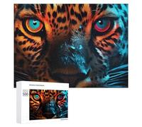Puzzle Difficile pour Adultes 500 PCS Leopard Eyes in Neon Light Puzzles pour Adultes, Jouet, Décoration Murale, Défi Éducatif De Course De Vitesse Manuelle 500 PCS