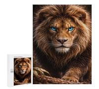 Puzzle Difficile pour Adultes 500 PCS Majestic Lion with Piercing Blue Eyes Puzzles pour Adultes Jeux Amusants Décoration Intérieure Défi Éducatif 500 PCS