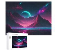 Puzzle Difficile pour Adultes 500 PCS Neon Mountains Under A Cosmic Sky Puzzles pour Adultes, Jouet, Décoration Murale, Défi Éducatif De Course De Vitesse Manuelle 500 PCS