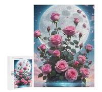 Puzzle Difficile pour Adultes 500 PCS Pink Roses Under The Moon Puzzles pour Adultes, Jouet, Décoration Murale, Défi Éducatif De Course De Vitesse Manuelle 500 PCS