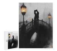 Puzzle Difficile pour Adultes 500 PCS Romantic Bridge Kiss in Charcoal and Lantern Glow Puzzles pour Adultes - Jeu Familial - pour S'amuser en Famille - Un pour Les Amateurs De Jeux 500 P