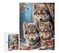 Puzzle Difficile pour Adultes 500 PCS Three Wolves in Winter Forest Puzzles pour Adultes Jeux Amusants Décoration Intérieure Défi Éducatif 500 PCS