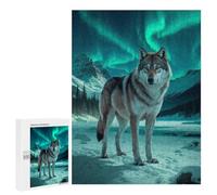 Puzzle Difficile pour Adultes 500 PCS Wolf Under Aurora Borealis Puzzles pour Adultes Jeux Amusants Décoration Intérieure Défi Éducatif 500 PCS