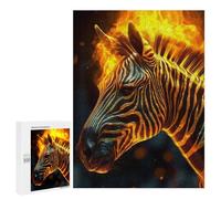 Puzzle difficile pour adultes, 500 pièces, Flaming Zebra A Mesmerizing Display of Fire and Stripes, puzzle mural, cadeau d'anniversaire, 500 pièces