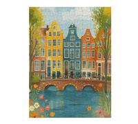 Puzzle Difficile pour Adultes 52x38cm/1000pcs Amsterdam Canal Houses and Bicycles Casse-tête pour Adultes, Jeu De Réflexion, Décoration Murale, Cadeau d'anniversaire, Cadeaux, 52x38cm/1000pcs