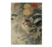 Puzzle Difficile pour Adultes 52x38cm/1000pcs Cat Among Chrysanthemums Vintage Art Puzzle, Jouet, Décoration Murale, Motif À Assembler, pour Les Jeux 52x38cm/1000pcs