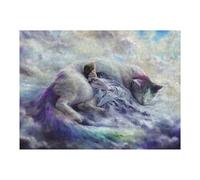 Puzzle Difficile pour Adultes 52x38cm/1000pcs Girl Sleeping with Giant Cat in Clouds Puzzle pour Adultes, Jouet Anti-Stress, Cadeau d'anniversaire pour Les Amis Et La Famille 52x38cm/1000pcs