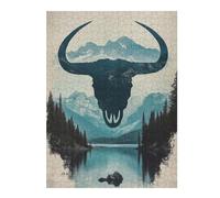 Puzzle Difficile pour Adultes 52x38cm/1000pcs Mountain Bull Skull Casse-tête pour Adultes, Jeu De Réflexion, Décoration Murale, Cadeau d'anniversaire, Cadeaux, 52x38cm/1000pcs