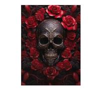 Puzzle Difficile pour Adultes 52x38cm/1000pcs Red Roses Skull Puzzle pour Adultes - Jeu Manuel - Décoration Parfaite pour Les Amateurs De Jeux 52x38cm/1000pcs