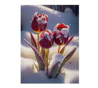 Puzzle Difficile pour Adultes 52x38cm/1000pcs Red Tulips Flowers in Snow Puzzles pour Adultes, Jeux en Famille, Défi Éducatif Difficile 52x38cm/1000pcs