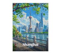 Puzzle Difficile pour Adultes 52x38cm/1000pcs Shanghai China Cityscape Illustration Puzzle pour Adultes, Jeu De Réflexion, Décoration Intérieure, Défi Éducatif 52x38cm/1000pcs