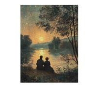Puzzle Difficile pour Adultes 52x38cm/1000pcs Sunset Romance by The River Casse-tête pour Adultes, Jeu De Réflexion, Décoration Murale, Cadeau d'anniversaire, Cadeaux, 52x38cm/1000pcs