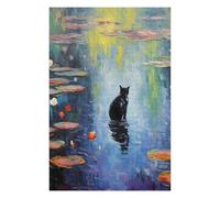 Puzzle Difficile pour Adultes 75x50cm/1000pcs Black Cat Monet Waterlily Puzzles pour Adultes - Jeu Manuel - Une Œuvre d'art - Un pour Les Amateurs De Jeux 75x50cm/1000pcs