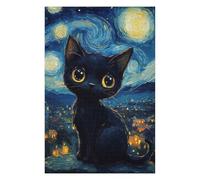 Puzzle Difficile pour Adultes 75x50cm/1000pcs Black Cat Starry Night Puzzle, Jouet, Décoration Murale, Motif À Assembler, pour Les Jeux 75x50cm/1000pcs
