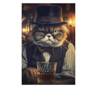 Puzzle Difficile pour Adultes 75x50cm/1000pcs Cat in Top Hat with Whiskey Puzzle Adulte, Jouet, Décoration Murale, Motif À Assembler, Cadeau pour Les Amis Et La Famille 75x50cm/1000pcs