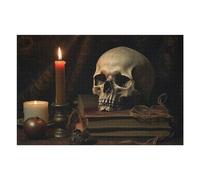Puzzle Difficile pour Adultes 75x50cm/1000pcs Dark Gothic Still Life with Skull and Candle Puzzle pour Adultes, Jouet Anti-Stress, Cadeau d'anniversaire pour Les Amis Et La Famille 75x50cm/1000pcs