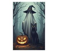 Puzzle Difficile pour Adultes 75x50cm/1000pcs Halloween Ghost, Cat, and Pumpkin Scene Puzzle, Jouet, Décoration Murale, Motif À Assembler, pour Les Jeux 75x50cm/1000pcs