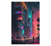Puzzle Difficile pour Adultes 75x50cm/1000pcs Neon Cityscape Future Urban Landscape Puzzle Adulte, Jouet, Décoration Murale, Motif À Assembler, Cadeau pour Les Amis Et La Famille 75x50cm/1000pcs