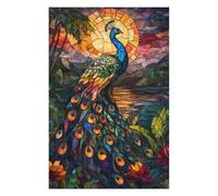 Puzzle Difficile pour Adultes 75x50cm/1000pcs Peacock Stained Glass Sunset Puzzle, Jouet, Décoration Murale, Motif À Assembler, pour Les Jeux 75x50cm/1000pcs