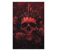 Puzzle Difficile pour Adultes 75x50cm/1000pcs Red Skull with Crown and Roses Puzzle, Jouet, Décoration Murale, Motif À Assembler, pour Les Jeux 75x50cm/1000pcs