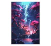 Puzzle Difficile pour Adultes 75x50cm/1000pcs Sakura Waterfall Temple Puzzle pour Adultes, Jeu De Réflexion, Décoration Intérieure, Défi Éducatif 75x50cm/1000pcs