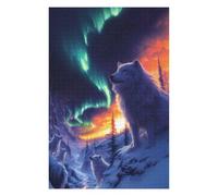 Puzzle Difficile pour Adultes 75x50cm/1000pcs Wolves Under The Northern Lights Puzzles pour Adultes, Jouets Anti-Stress, Décoration Intérieure, Cadeau d'anniversaire, Cadeaux, 75x50cm/1000pcs