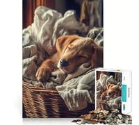 Puzzle Difficile pour Adultes Chiot endormi dans Un Panier à Linge, 1000 pièces, Jeu de logique, Lien Familial, découpe de précision, Surprise chaleureuse 50x75cm
