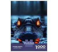 Puzzle Difficile pour Adultes De 1000 Pièces Alligator with Glowing Eyes in Water Puzzle pour Adultes Jeu Manuel Difficile Cadeau d'anniversaire, Cadeaux, 38x26cm/1000pcs