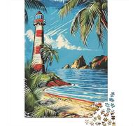Puzzle Difficile pour Adultes De 1000 Pièces Beach Lighthouse Palm Trees Puzzle Anti-Stress, Jeu Éducatif Amusant Et Humoristique 38x26cm/1000pcs