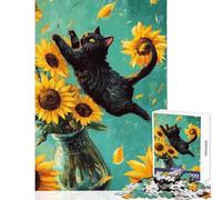 Puzzle Difficile pour Adultes de 1000 pièces Chat Noir et tournesols Jeu de 1000 pièces idéal pour se détendre Cadeau ou Jouet défi Stimulant (50x75cm)