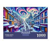 Puzzle Difficile pour Adultes De 1000 Pièces Colorful Winter Wonderland Street Scene Puzzle pour Adultes Jeu Manuel Difficile Cadeau d'anniversaire, Cadeaux, 52x38cm/1000pcs
