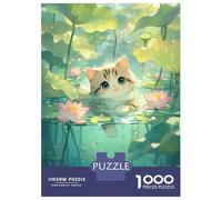 Puzzle Difficile pour Adultes De 1000 Pièces Cute Kitten Swimming Among Lotus Flowers Puzzles pour Adolescents, Amusants Et Humoristiques, Un Défi Stimulant pour Réduire Le Stress 52x38cm/1000pcs