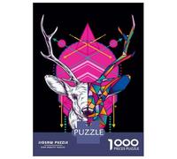 Puzzle Difficile pour Adultes De 1000 Pièces Geometric Deer Head Art Print Puzzle Anti-Stress, Jeu Éducatif Amusant Et Humoristique 38x26cm/1000pcs