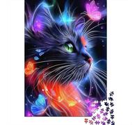 Puzzle Difficile pour Adultes De 1000 Pièces Glowing Neon Cat Art Print Puzzle Anti-Stress, Jeu Éducatif Amusant Et Humoristique 38x26cm/1000pcs