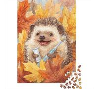 Puzzle Difficile pour Adultes De 1000 Pièces Hedgehog with Toothbrush and Fall Leaves Casse-tête pour Adultes, Jeu De Réflexion, Analyse Et Logique, pour Les Amis Et La Famille 52x38cm/10