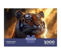 Puzzle Difficile pour Adultes De 1000 Pièces Majestic Tiger Portrait in Golden Light Puzzle pour Adultes Jeu Manuel Difficile Cadeau d'anniversaire, Cadeaux, 52x38cm/1000pcs